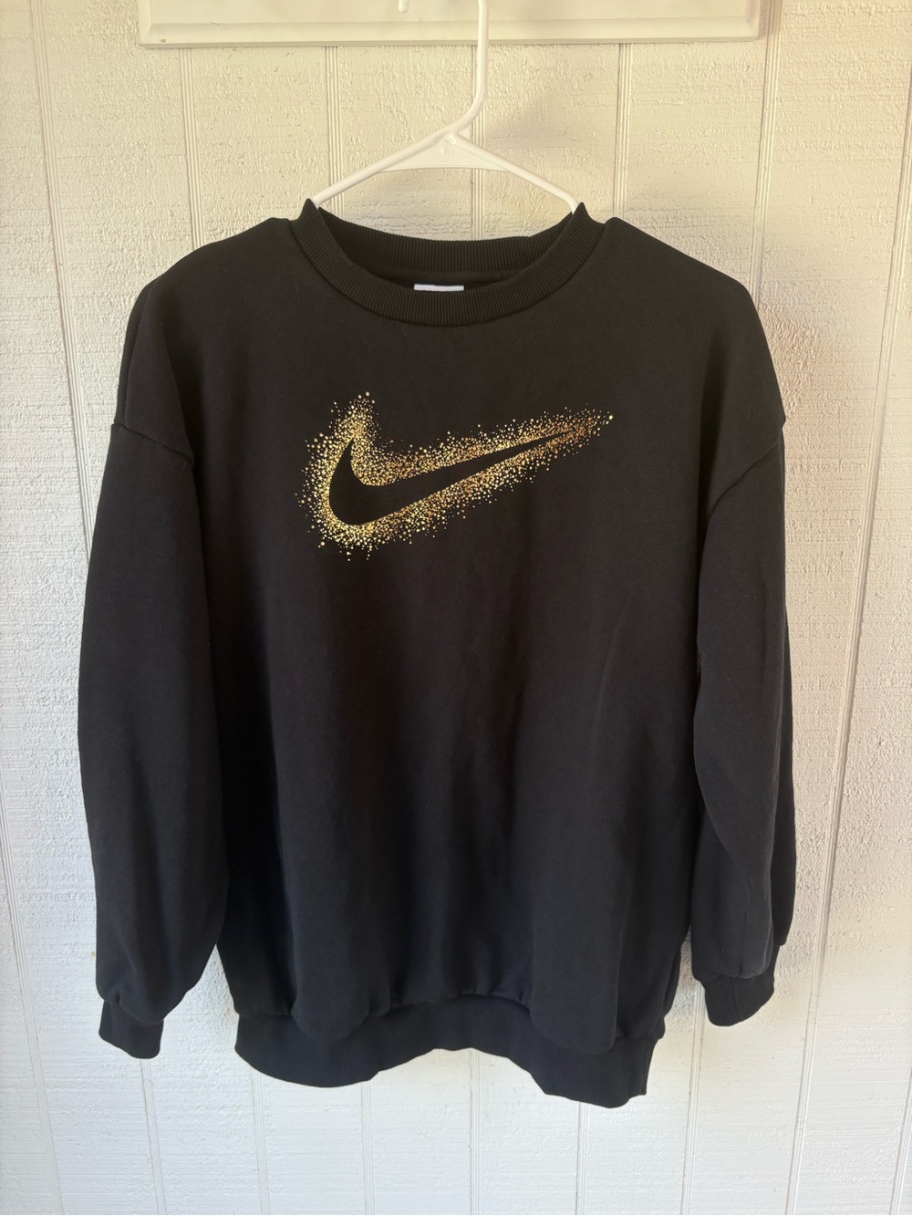 Nike Black Crewneck Sweatshirt with Gold Speckle Swoosh